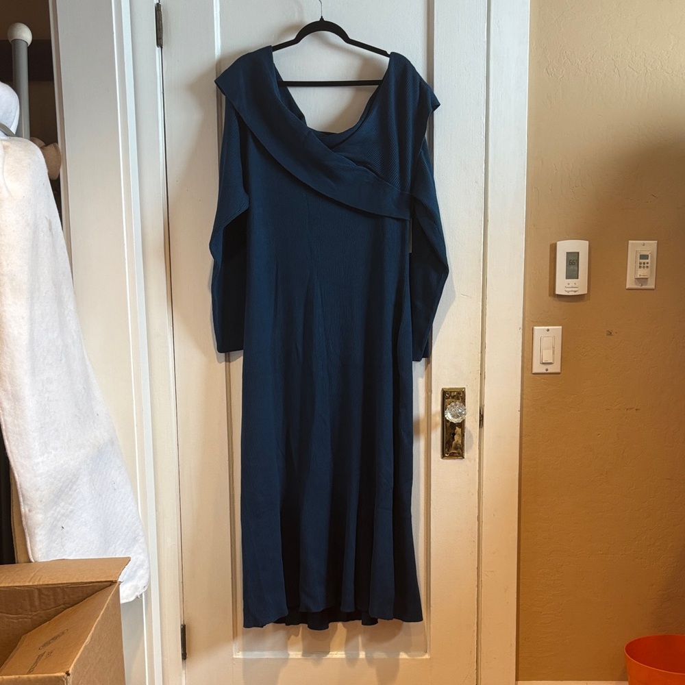 Anthropologie Women’s Navy Blue Draped Long Sleeve Dress
